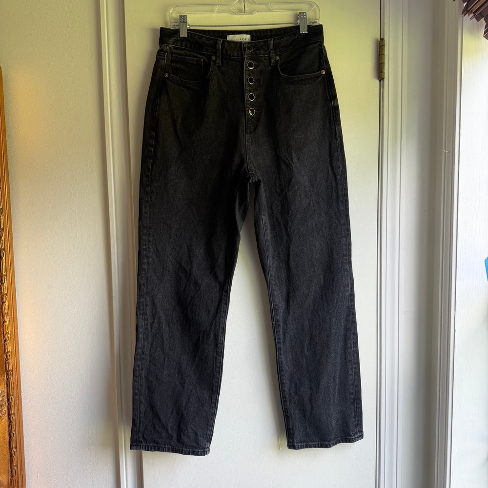 LOFT Curvy 90s Straight High Rise Button Fly Jeans Faded Black Size 28 6